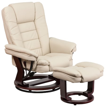 Flash Furniture Beige LeatherSoft Recliner & Ottoman w/ Wood Base BT-7818-BGE-GG